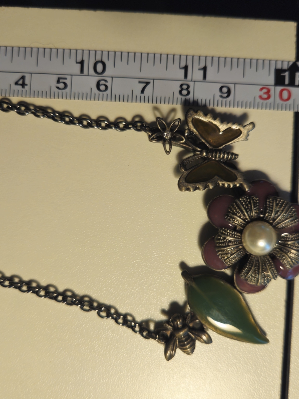 Hand Crafted Pink Flower & Green Leaf Pendant Necklace